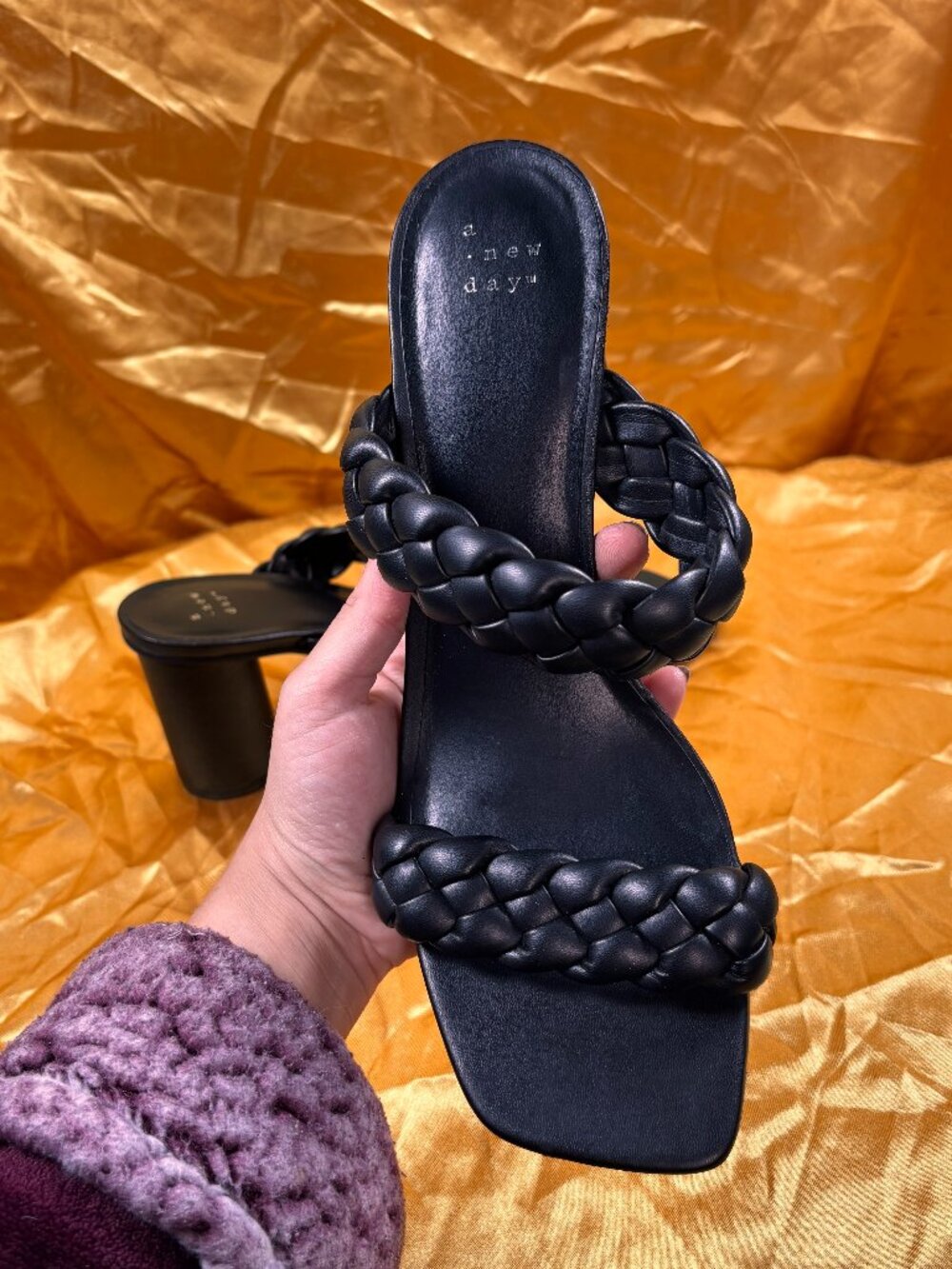 A New Day Black Braided Strap Block Heel Sandals Women's Size 11